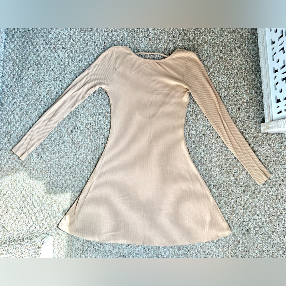 Elegant Long Sleeve Beige Dress